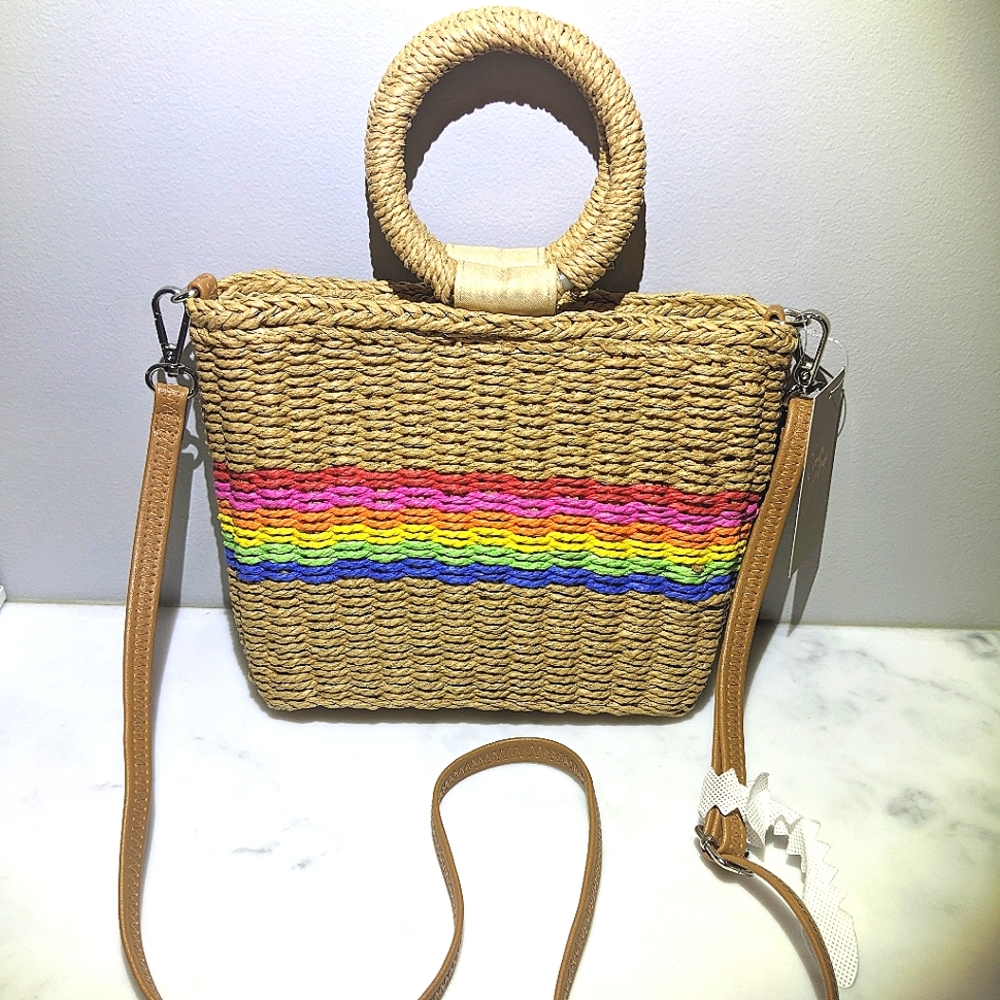 Crown Vintage Woven Bag / Rainbow Print Woven Purse - Picture 4 of 11